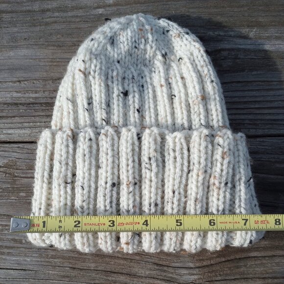 Mens Hipster Wide Cuff Beanie Hat Hand Knit Rib Acrylic Sailor Womens Biscotti M - Picture 9 of 11